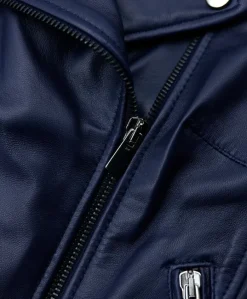 Donna D'Arienzo Kbc - Giacca chiodo in pelle naturale blu effetto liscio