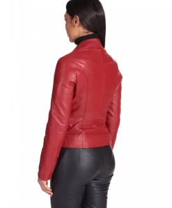 Donna D'Arienzo Kbc - Giacca chiodo in pelle rosso nappa effetto liscio
