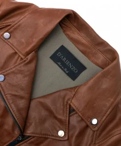 Donna D'Arienzo Kbc - Giacca chiodo in pelle cuoio effetto vintage