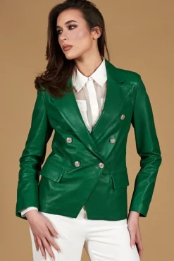 Donna D'Arienzo Kelly - Giacca blazer doppio petto in pelle naturale verde