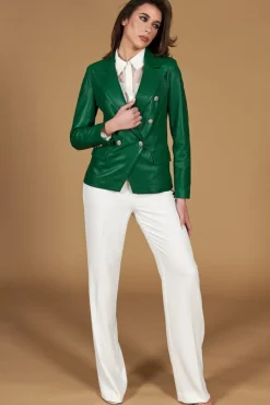 Donna D'Arienzo Kelly - Giacca blazer doppio petto in pelle naturale verde