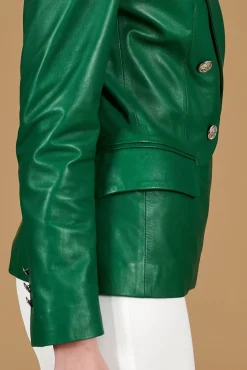 Donna D'Arienzo Kelly - Giacca blazer doppio petto in pelle naturale verde