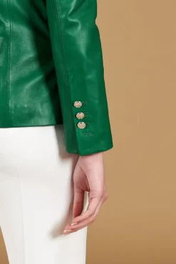 Donna D'Arienzo Kelly - Giacca blazer doppio petto in pelle naturale verde