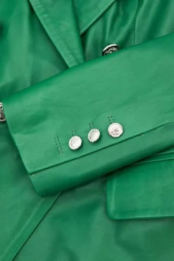 Donna D'Arienzo Kelly - Giacca blazer doppio petto in pelle naturale verde