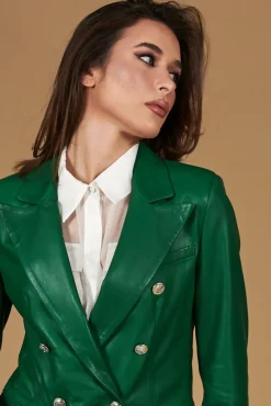Donna D'Arienzo Kelly - Giacca blazer doppio petto in pelle naturale verde