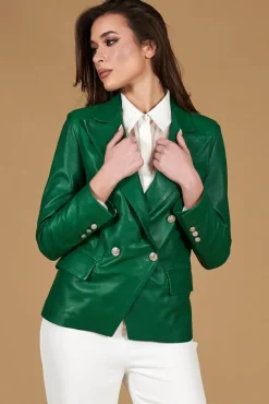Donna D'Arienzo Kelly - Giacca blazer doppio petto in pelle naturale verde