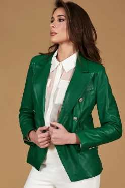 Donna D'Arienzo Kelly - Giacca blazer doppio petto in pelle naturale verde
