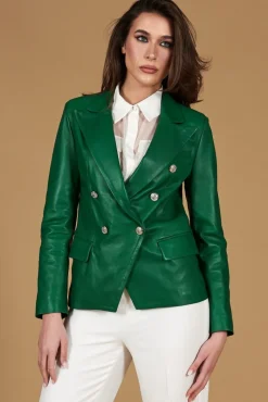 Donna D'Arienzo Kelly - Giacca blazer doppio petto in pelle naturale verde