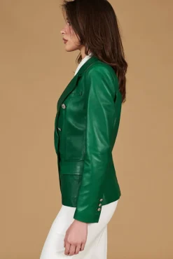 Donna D'Arienzo Kelly - Giacca blazer doppio petto in pelle naturale verde