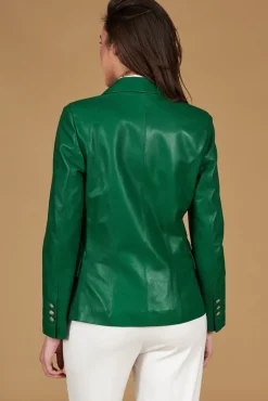 Donna D'Arienzo Kelly - Giacca blazer doppio petto in pelle naturale verde