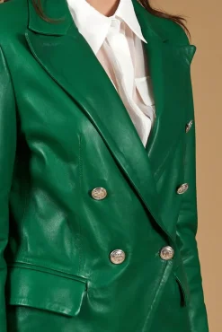 Donna D'Arienzo Kelly - Giacca blazer doppio petto in pelle naturale verde