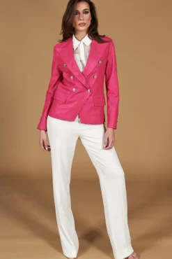Donna D'Arienzo Kelly - Giacca blazer doppio petto in pelle naturale fuxia