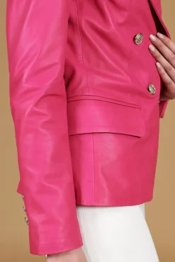 Donna D'Arienzo Kelly - Giacca blazer doppio petto in pelle naturale fuxia