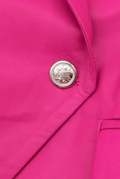Donna D'Arienzo Kelly - Giacca blazer doppio petto in pelle naturale fuxia
