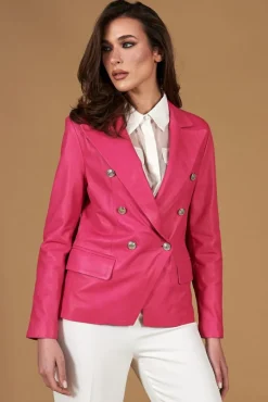 Donna D'Arienzo Kelly - Giacca blazer doppio petto in pelle naturale fuxia