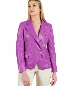 Donna D'Arienzo Kelly - Giacca blazer doppio petto in pelle naturale glicine