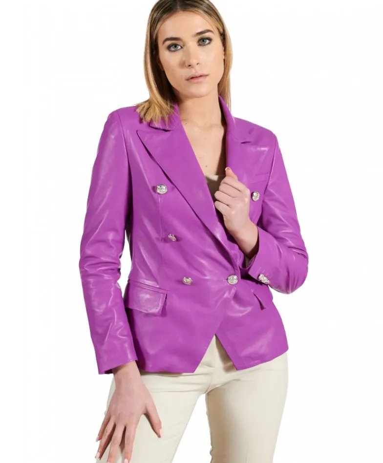 Donna D'Arienzo Kelly - Giacca blazer doppio petto in pelle naturale glicine