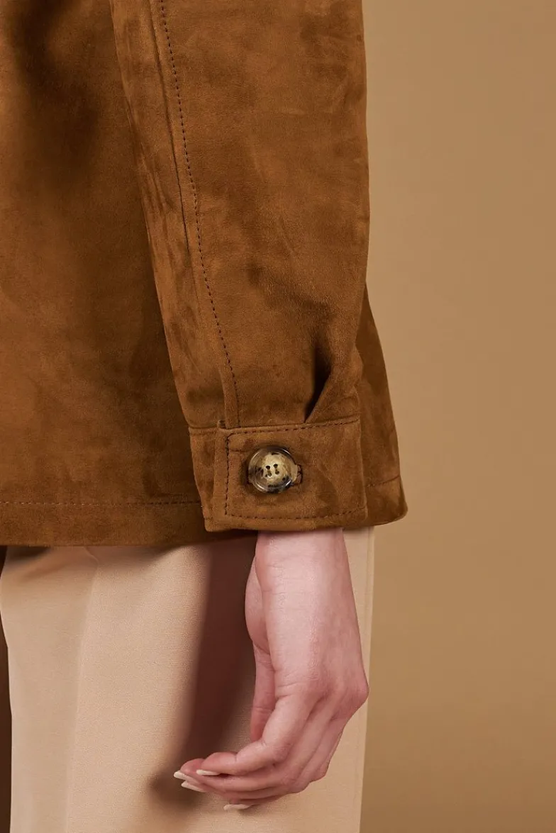 Donna D'Arienzo Kerry - Giacca sahariana in camoscio color cuoio con cintura
