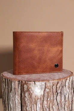 D'Arienzo Larry - Portafoglio classico in pelle color cuoio compatto pieghevole due ante