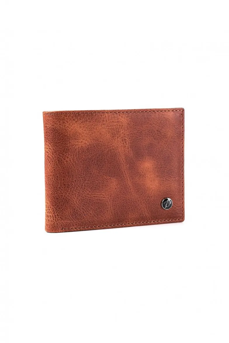 D'Arienzo Larry - Portafoglio classico in pelle color cuoio compatto pieghevole due ante