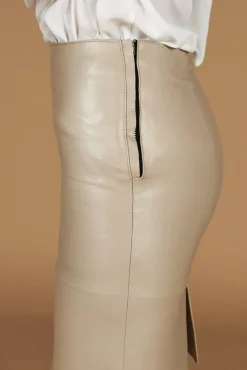 Donna D'Arienzo Lavinia - Gonna midi in pelle grigio perla versione vita alta