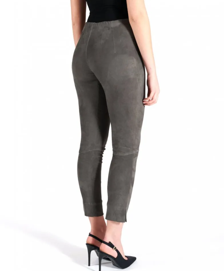 Donna D'Arienzo Leggings - Leggings in pelle scamosciata elasticizzata colore grigio