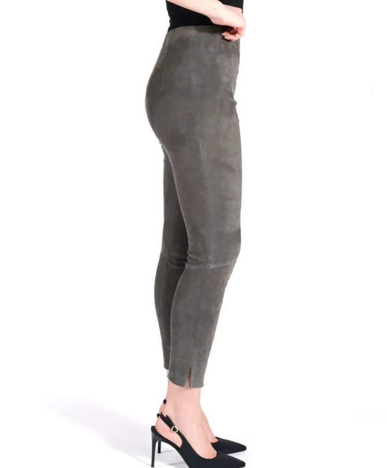 Donna D'Arienzo Leggings - Leggings in pelle scamosciata elasticizzata colore grigio