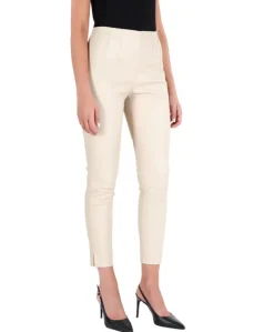 Donna D'Arienzo Leggings - Leggings in pelle panna elasticizzata effetto liscio