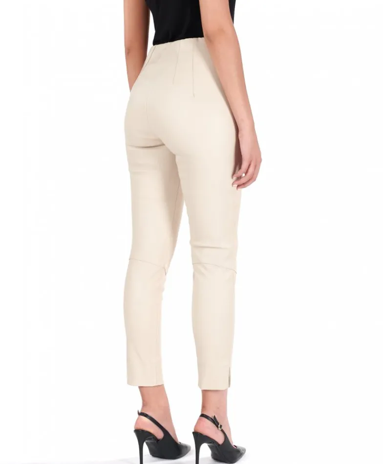 Donna D'Arienzo Leggings - Leggings in pelle panna elasticizzata effetto liscio