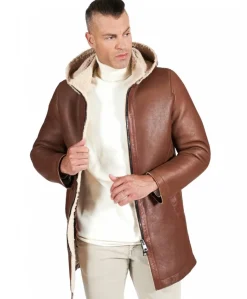 Uomo D'Arienzo Liam - Cappotto montone cuoio Shearling uomo cappuccio staccabile