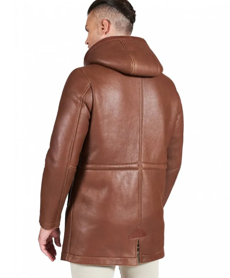 Uomo D'Arienzo Liam - Cappotto montone cuoio Shearling uomo cappuccio staccabile