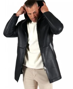 Uomo D'Arienzo Liam - Cappotto montone nero Shearling uomo cappuccio staccabile