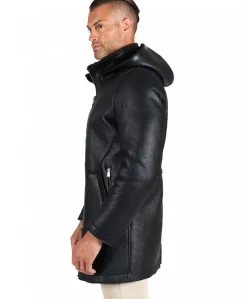 Uomo D'Arienzo Liam - Cappotto montone nero Shearling uomo cappuccio staccabile