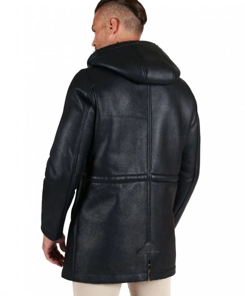 Uomo D'Arienzo Liam - Cappotto montone nero Shearling uomo cappuccio staccabile