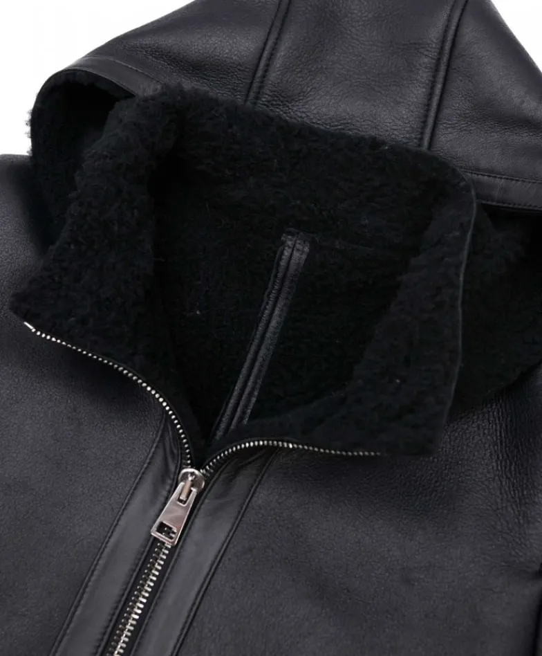 Uomo D'Arienzo Liam - Cappotto montone nero Shearling uomo cappuccio staccabile