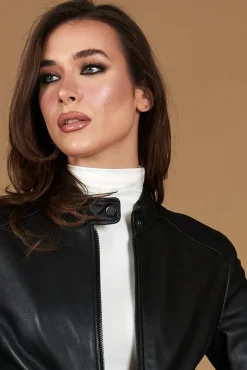 Donna D'Arienzo Linda - Giacca biker in pelle nera nappa effetto liscio