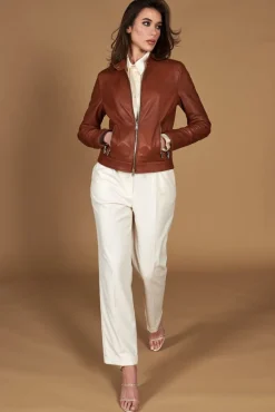 Donna D'Arienzo Linda - Giacca biker in pelle cuoio effetto vintage