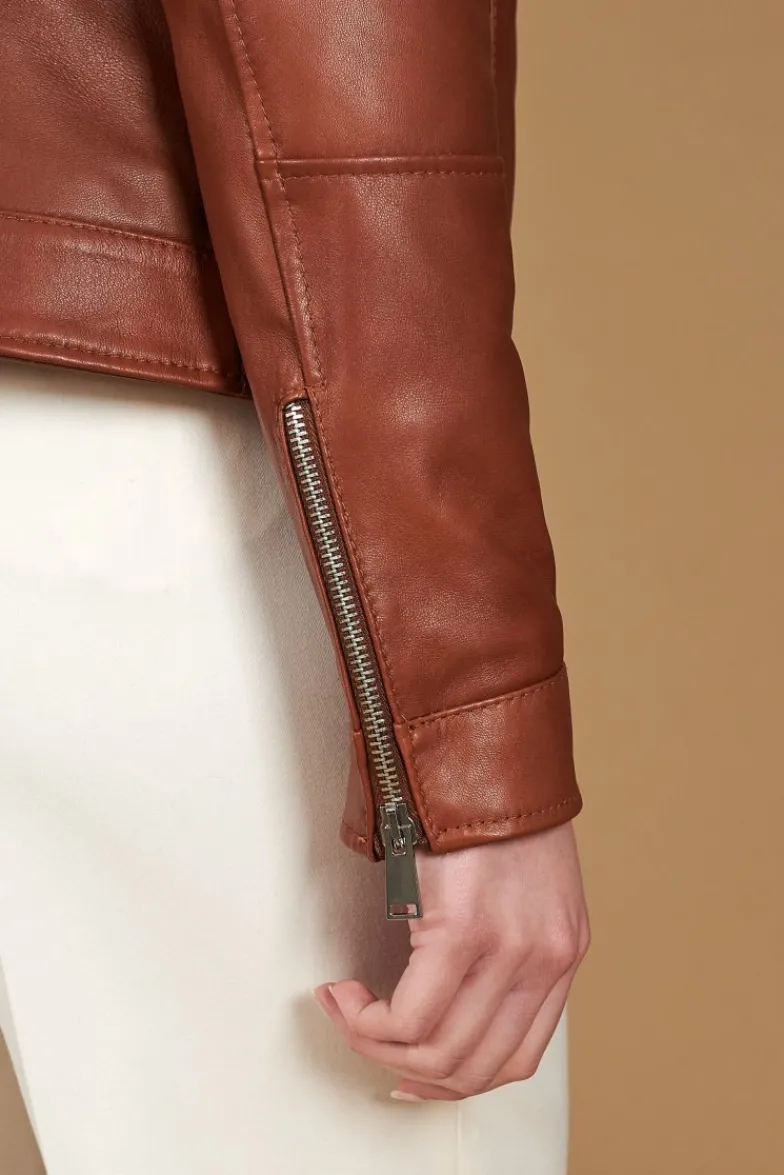 Donna D'Arienzo Linda - Giacca biker in pelle cuoio effetto vintage