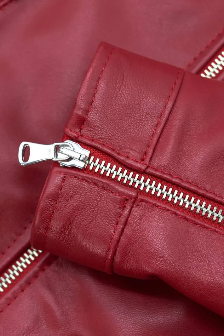 Donna D'Arienzo Linda - Giacca biker in pelle rossa nappa effetto liscio