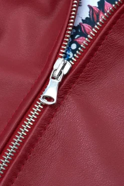 Donna D'Arienzo Linda - Giacca biker in pelle rossa nappa effetto liscio