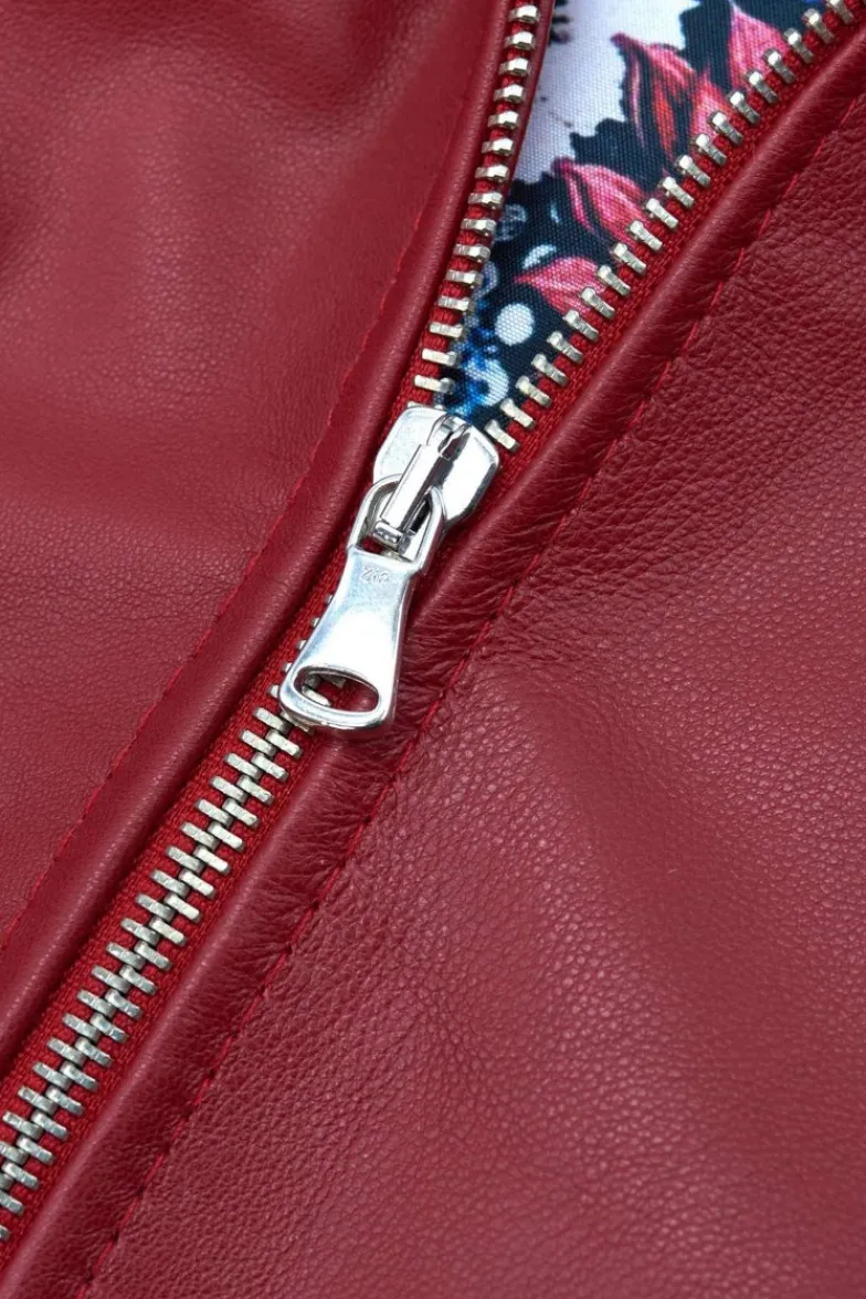 Donna D'Arienzo Linda - Giacca biker in pelle rossa nappa effetto liscio