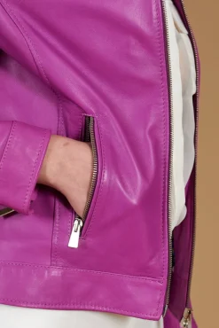 Donna D'Arienzo Linda - Giacca biker in pelle naturale glicine effetto liscio