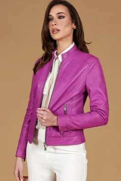 Donna D'Arienzo Linda - Giacca biker in pelle naturale glicine effetto liscio