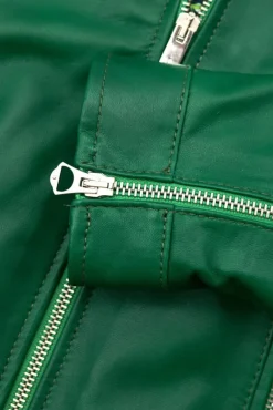 Donna D'Arienzo Linda - Giacca biker in pelle naturale verde effetto liscio