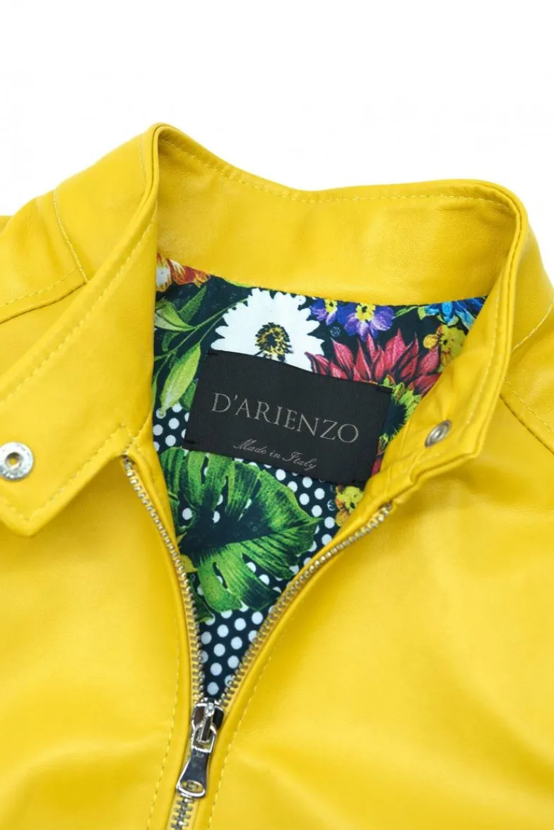 Donna D'Arienzo Linda - Giacca biker in pelle gialla nappa effetto liscio