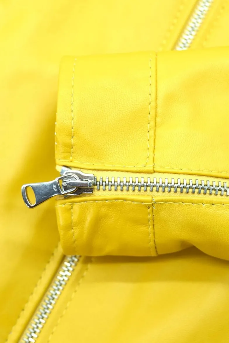 Donna D'Arienzo Linda - Giacca biker in pelle gialla nappa effetto liscio