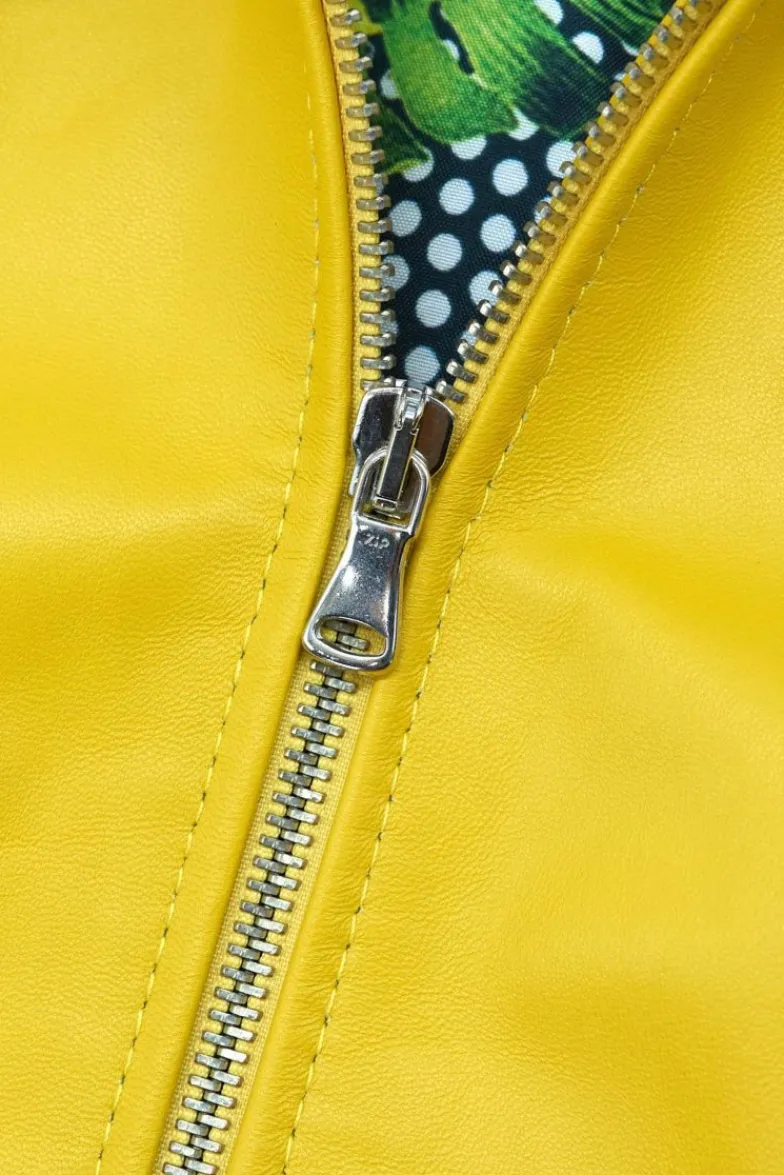 Donna D'Arienzo Linda - Giacca biker in pelle gialla nappa effetto liscio