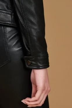 Donna D'Arienzo Linda - Giacca biker in pelle traforata nera effetto liscio