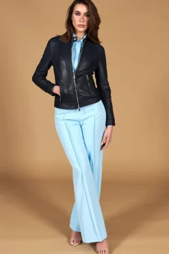 Donna D'Arienzo Linda - Giacca biker in pelle traforata blu effetto liscio