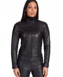 Donna D'Arienzo Linda - Giacca biker in pelle nera nappa effetto liscio